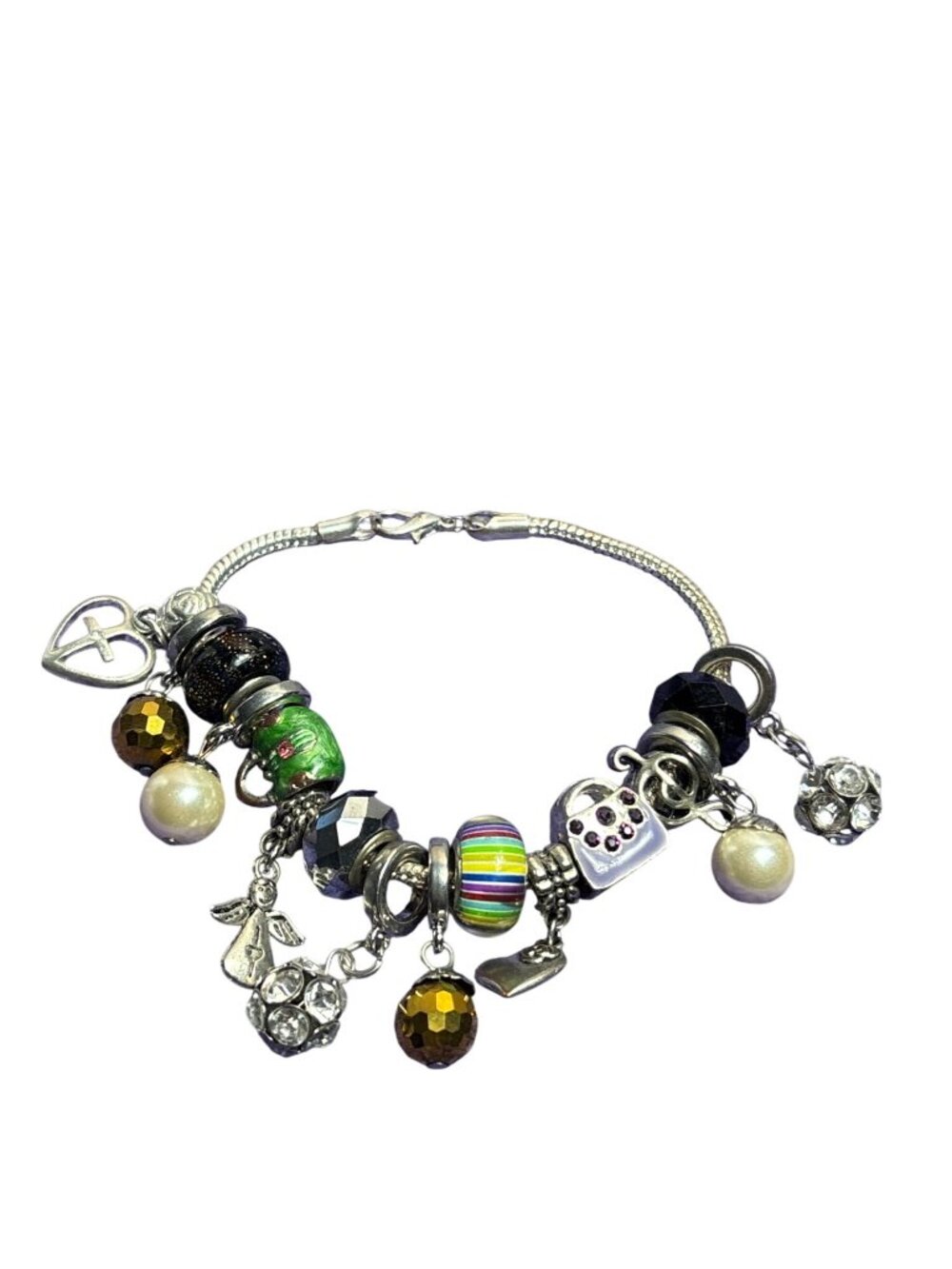 Vtg 90s Silvertone Slider Charm Bracelet Glass Rhinestones Enamel Purses 7.5 in
